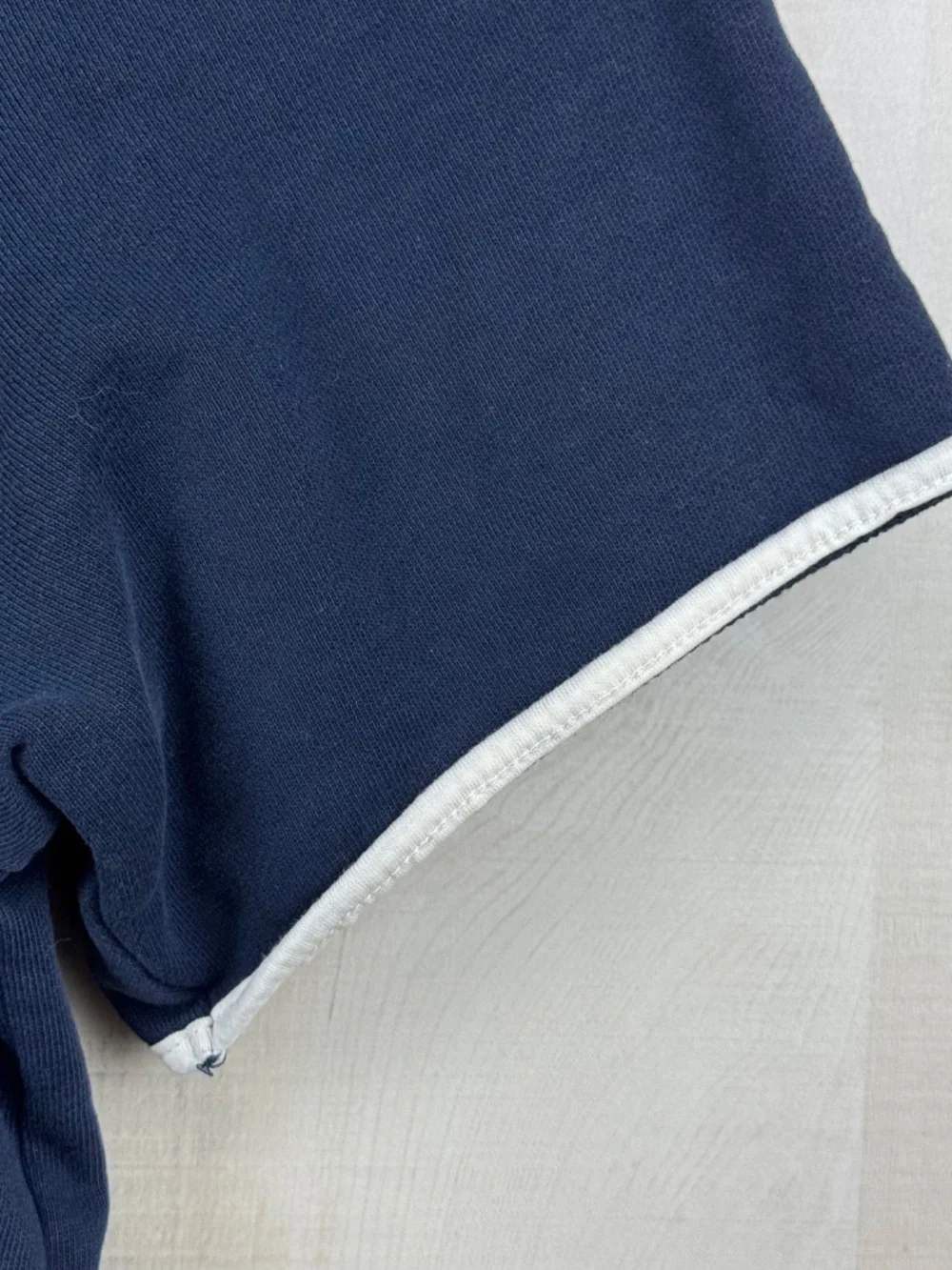 J Crew Vintage Fleece Men’s Short Sleeve Henley Navy Blue White Piped Large Tall